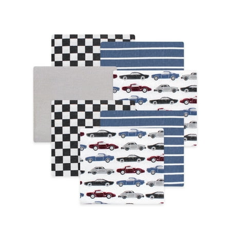 Little Treasure Hudson Baby Boys Cotton Poly Flannel Receiving Blankets 7-Pack, Blue Vintage Cars, 30x30 inches