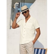 sogami Men's Linen Shirts Short Sleeve Hawaiian Button down Shirt with Pocket