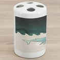 thumbnail image 1 of Whale Ceramic Toothbrush Holder, Fish Swimming in the Ocean Pattern Underwater Submarine Illustration, Decorative Versatile Countertop for Bathroom, 4.5" X 2.7", Petrol Blue Turquoise, 1 of 4