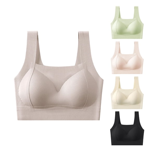 Teyfeniy Khaki Womens Jelly Bras Wireless Seamless Full Coverage Breathable Elastic Strap Solid Color Push Up Stretchy Comfy Bralettes Support Minimizer Bras