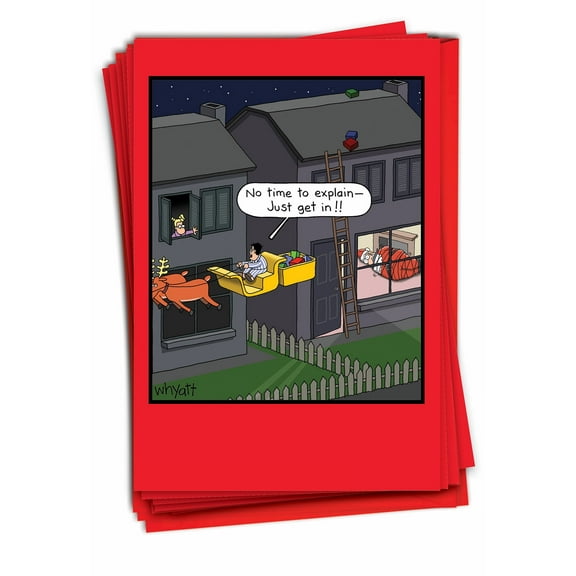 12 Funny Merry Christmas Cards Pack (1 Design, 12 Cards) - Just Get In B1200