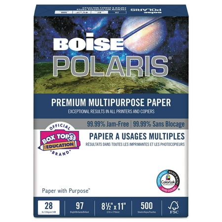 BOISE POLARIS Premium Multipurpose Copy Paper, 8.5" x 11" Letter, 97 Bright White, 28 lb., 6 Ream Carton (3,000 Sheets)
