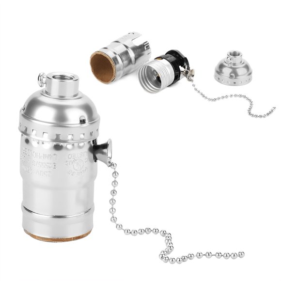 Yosoo Douille de Lumière Vintage en Aluminium E27 avec Chaîne de Traction Support de Lampe de Bureau Base à Vis, Support de Lumière, Support de Lumière Vintage