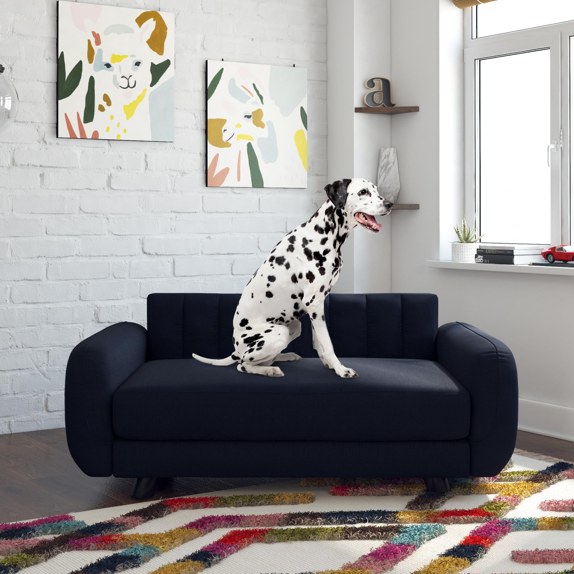 Novogratz Brittany Pet Sofa, Large Pet Bed, Blue Linen