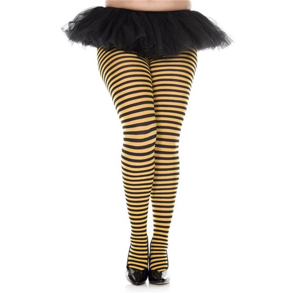 Music Legs 7471Q-BLK-YELLOW Plus Size Striped Tights, Black & Yellow