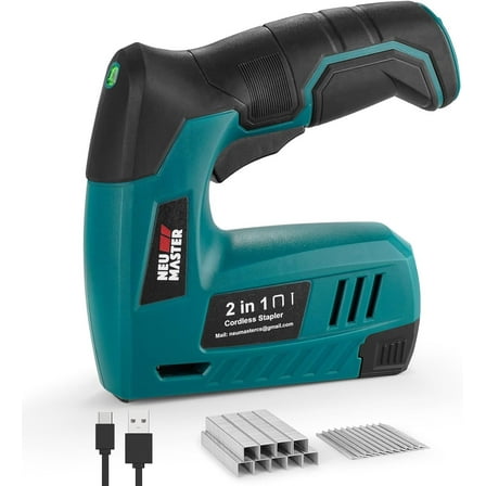 NEU MASTER Electric Staple Gun, 2 in 1 Cordless Staple Gun/Brad Nailer, 4V Electric Stapler with 2000 Staples & Nails, Cable Staple Gun with USB Charger for Wood, Upholstery, Carpentry, Crafts, DIY
