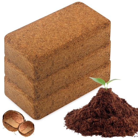 Coco Coir Brick for Plants, 3 Packs 100% Natural Organic Compressed Coconut Coir Fiber with Low EC & PH Balance, High Nutrition Coconut Soil Coco Fiber for Planting, Herbs