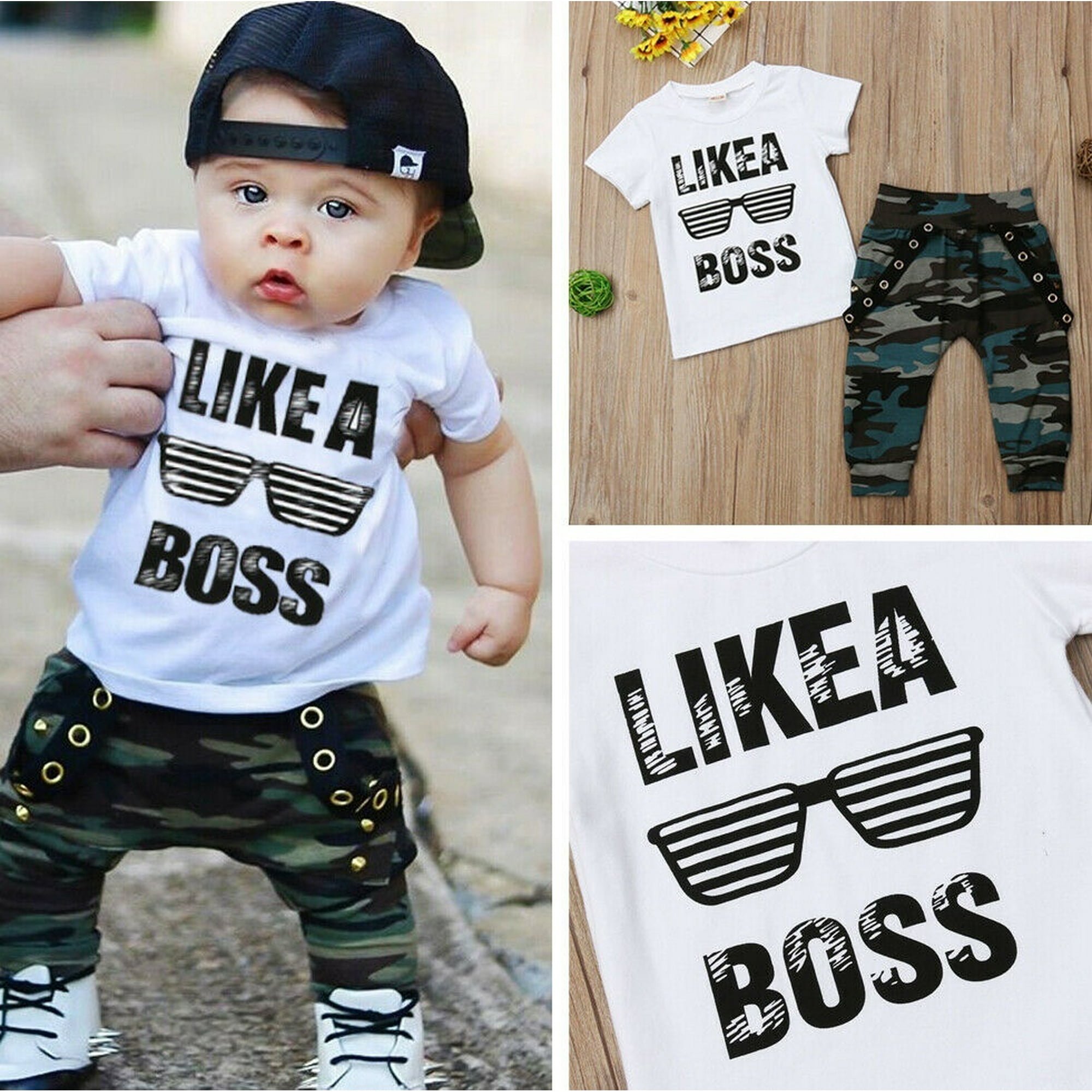 Itfabs Toddler Kids Baby Boys Summer Clothes Tops T Shirt Camo Pants Outfit Set Other