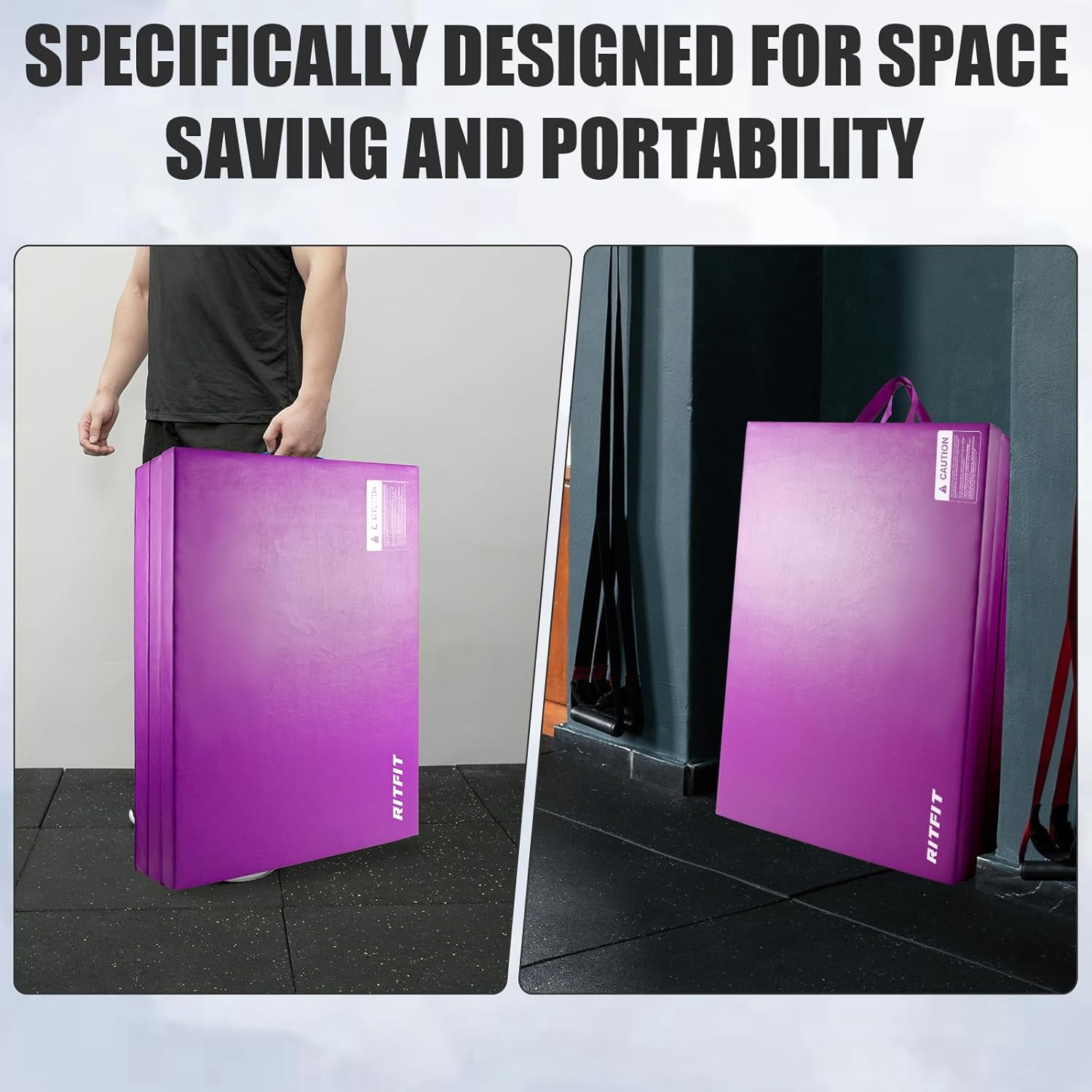 RitFit 3' x 6' Folding Gymnastics Mat with Carrying Handles for Yoga, Stretching, Core Workouts(Purple)