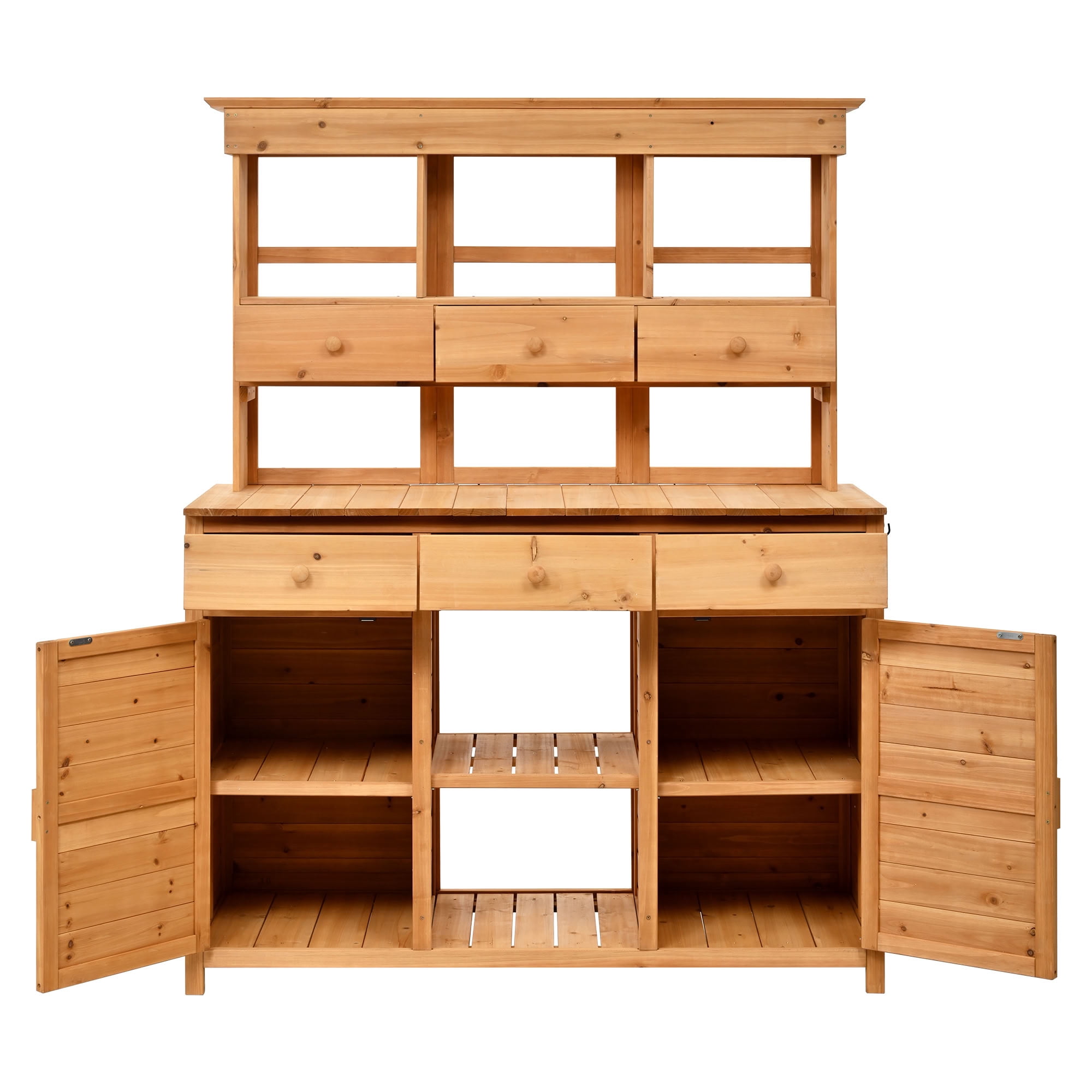 MAYEERTY 65.7" Tall Wood Potting Bench with Hutch, Garden Workstation with 6 Drawers, 2 Cabinets, 3 Shelves for Patio, Mudroom, Doorway
