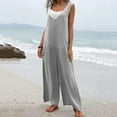 thumbnail image 4 of Gaecuw Jumpsuits for Women Dressy Sleeveless Cold Shoulder Overall with Pockets Square Neck Band Collar Solid Onesie One Piece Outfits Casual Loose Baggy Long Pants Wide Leg Summer Romper Ankle Length, 4 of 8
