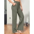 thumbnail image 5 of Wide Leg Pants Woman High Waist Yoga Pants with Pockets Loose Stretch Work Sweatpants Casual Lounge Olive Green XXL, 5 of 7
