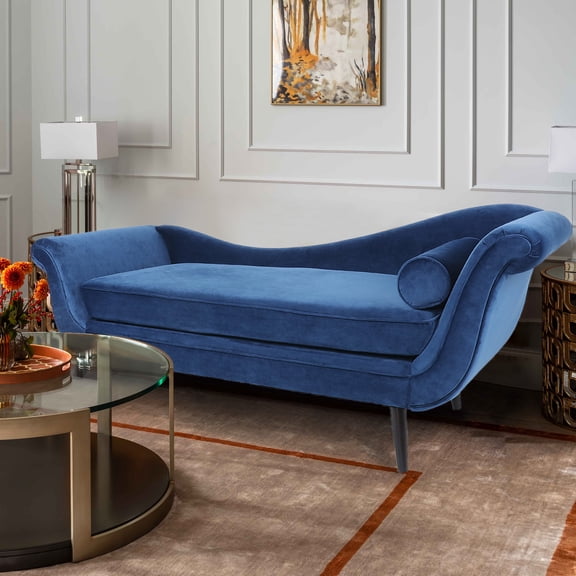 Chairone House 69" Modern Chaise Lounge for Bedroom, Office, Living Room With Blue Velvet Fabric