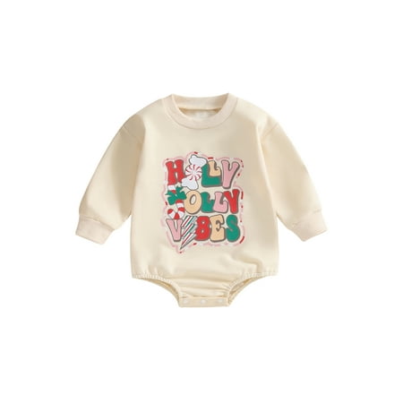 

Christmas Infant Baby Boy Rompers Letter Print Round Neck Long Sleeve Bodysuit Newborn Loose Fit Winter Jumpsuits