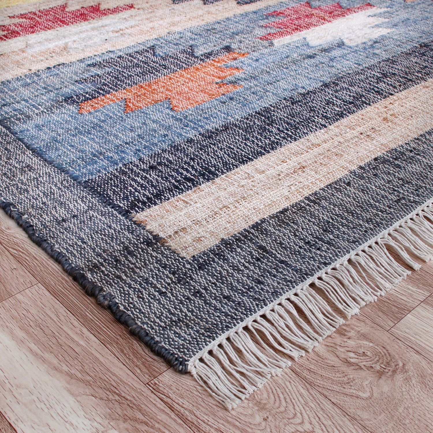Laddha Home Designs 2' x 3' Handwoven Tribal Area Throw Rug - Tan and Gray
