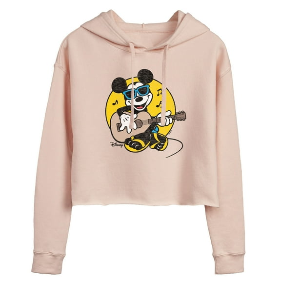 Disney - Mickey & Friends - Mickey Singing & Playing the Guitar - Flipflops & Sunglasses - Juniors Cropped Pullover Hoodie
