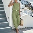 thumbnail image 4 of Chbgutlmr Womens Cotton Linen Sets Sleeveless Crew Neck Crop Tank Tops Cinch Bottom Elastic Waist Joggers Casual Loose Summer 2 Piece Outfits, 4 of 9