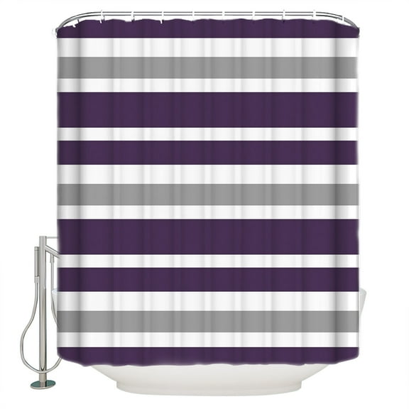 Dark Purple Shower Curtain, 36" x 72", Gray White Stripe Waterproof Bathroom Curtain Washable Shower Curtain Set with 12 Hooks