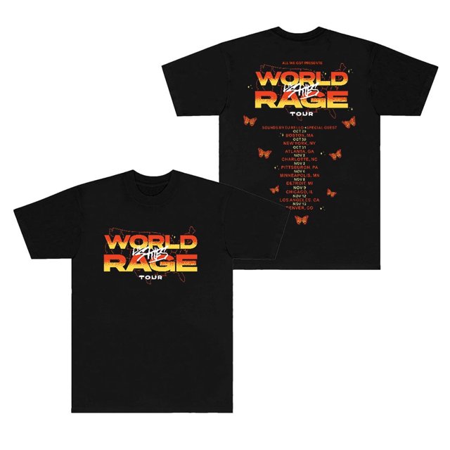 T-shirts de Rappeur Lil Skies World Rage Tour Merch Été Unisexe Mode Décontractée HipHop à Manches Courtes, m, Noir