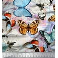 thumbnail image 1 of Soimoi Orange Poly Georgette Fabric Flower & Butterfly Print Sewing Fabric BTY 42 Inch Wide, 1 of 5