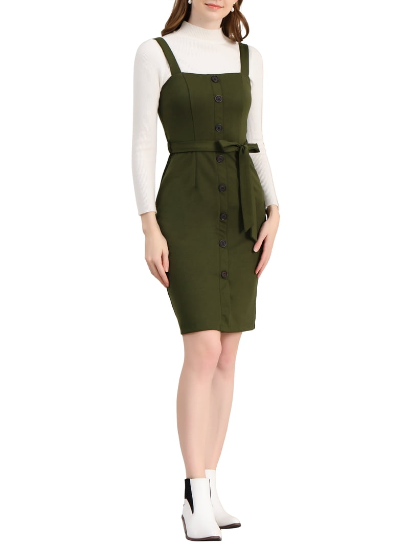 women's Button Strap Sheath Suspender Jumper Dress