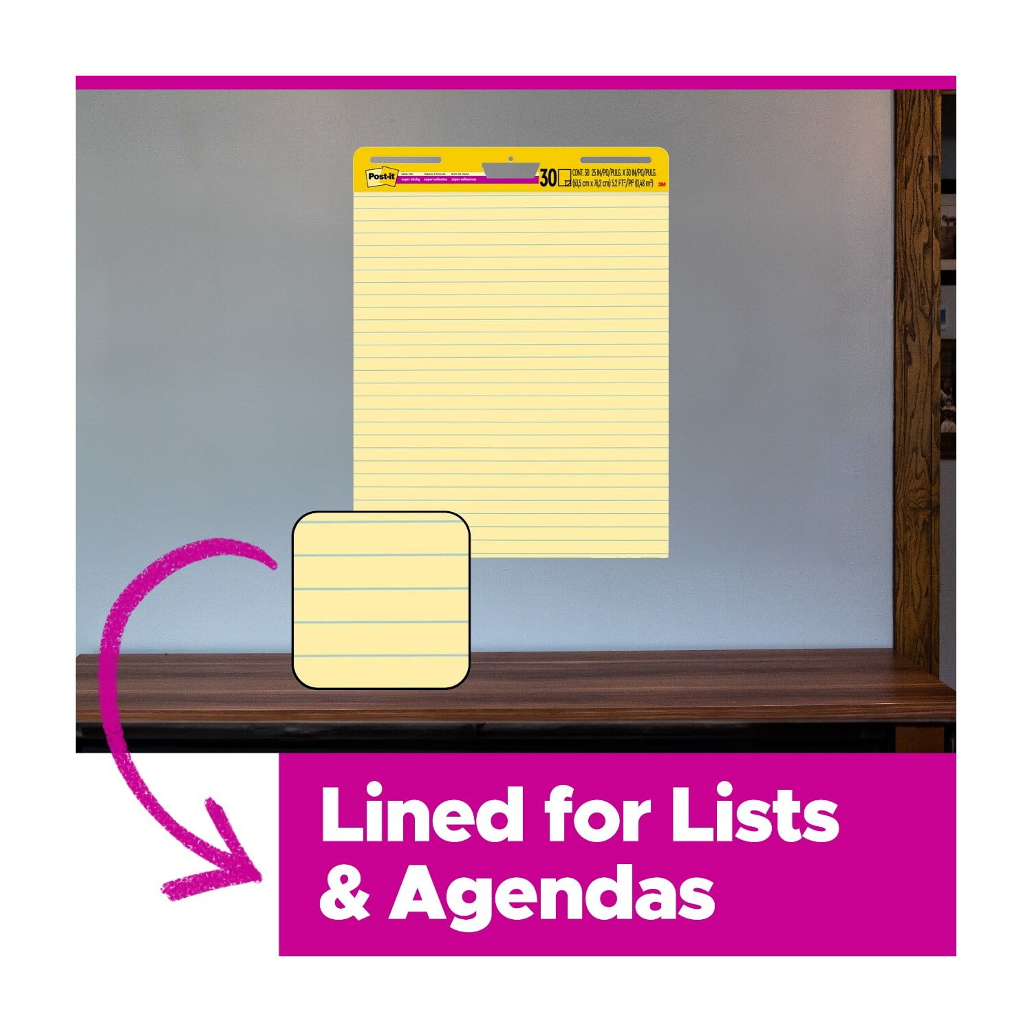 Post-it Super Sticky Easel Pad, Yellow, Lined, 25 in. x 30 in., 4 Pads