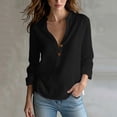 thumbnail image 2 of VBVC Women's Cotton Linen Henley Shirt , V-Neck Standing Collar Blouses For Women , Ladies' Long Sleeve Tops with Pockets,Black,S-2XL, 2 of 10