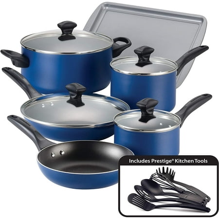 

JIUJIANG Dishwasher Safe Nonstick Cookware Pots and Pans Set 15 Piece Blue