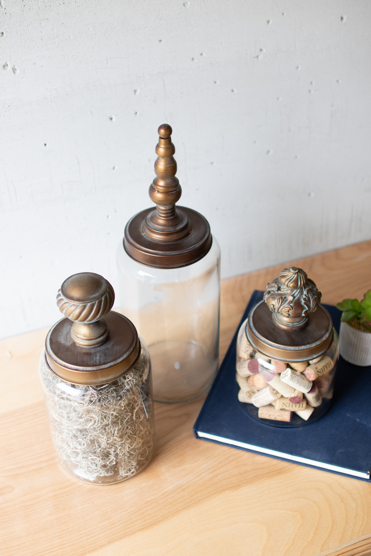 GwG Outlet Set Of Three Glass Canisters With Metal Finial Lids CBB1068