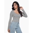 thumbnail image 5 of Women Crew Neck Knitted Crop Shirt Long Sleeve Low Cut Basic Solid Tee Sexy Cutout Blouse Top Streetwear, 5 of 6