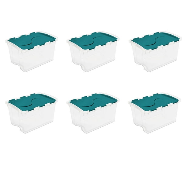 Sterilite 48 Qt. Hinged Lid Storage Box Teal Sachet Set of 6 Walmart