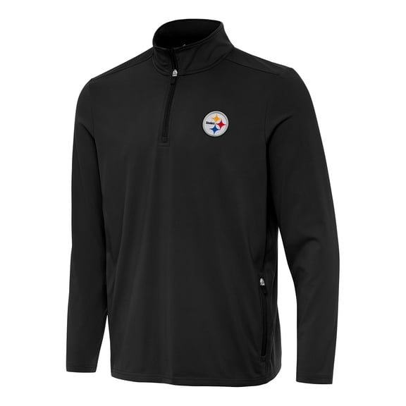Men's Antigua  Black Pittsburgh Steelers Perilous Quarter-Zip Pullover Top
