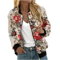 thumbnail image 2 of Ftwytp Women's Jackets Baseball Coat Lightweight Bomber Jacket Long Sleeve Zip Up Flight Jackets Outdoor Windbreaker Coats Autumn Winter Casual Floral Print Outerwear, 2 of 5