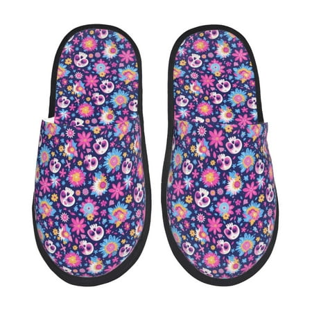 

Pofeuu Skull Blue Flower Print EVA Fuzzy House super light Slippers Slippers Scuff Outdoor Indoor Warm Cozy Plush Bedroom Shoes Soft Flat Comfy Anti-Slip-Large
