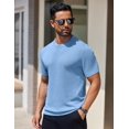 thumbnail image 3 of Camiseta COOFANDY de punto casual de manga corta para hombre, azul claro, 3 of 9