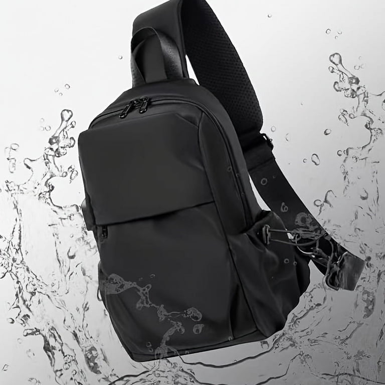 Black One Strap Sling Backpack: Waterproof, USB Port, Ideal for
