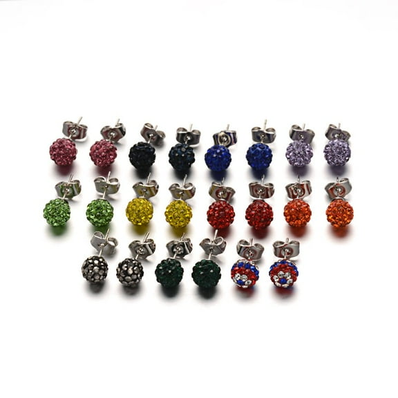 10pairs Polymer Clay Rhinestone Ball Stud Earrings with Stainless Steel Stud Earring Findings Stainless Steel color Mixed color 8mm Pin: 0.8mm