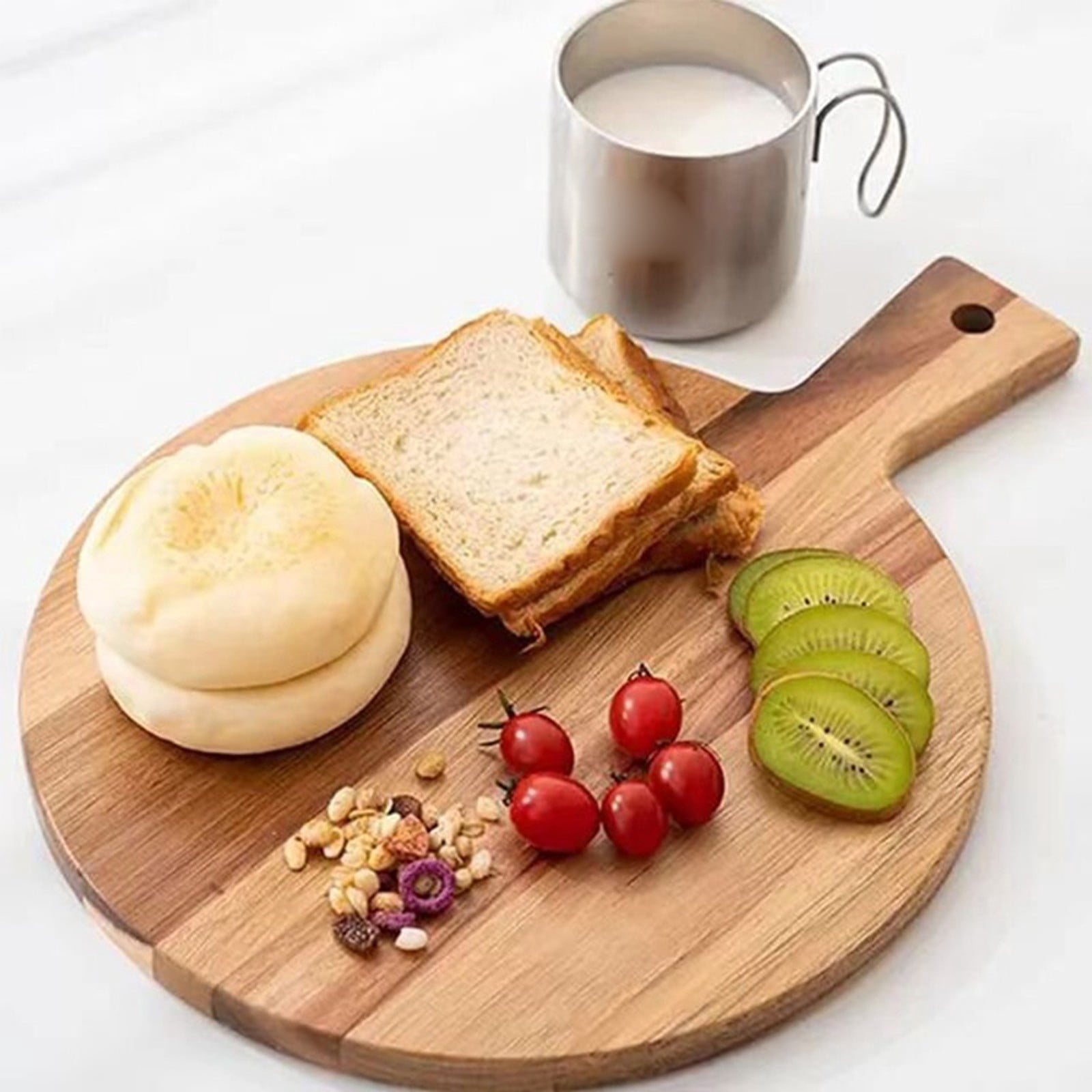 FXMLRLK Acacia Wood Cutting Board with Handle,11.8inch Chopping Board Round Cutting Board for Kitchen Charcuterie Board Tray Teak Meat Cheese Board Bread Serving Platter Butcher Block Pizza Board