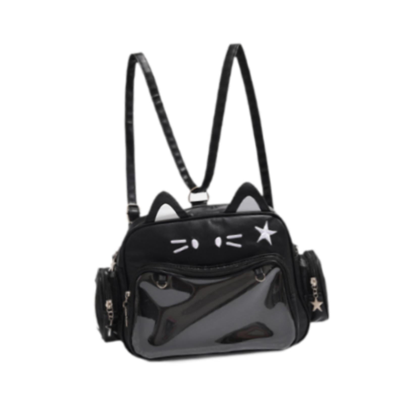 QccHieUs Cat Ita Bag DIY Cute Adjustable Strap Tote Bag PU Leather Women Shoulder Bag for Black