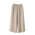 thumbnail image 3 of Liweisiy Women'S Solid Color Pants Elastic High Waist Flowy Palazzo Plain Pants Summer Casual Classic Lounge Pants Beige Xl, 3 of 6