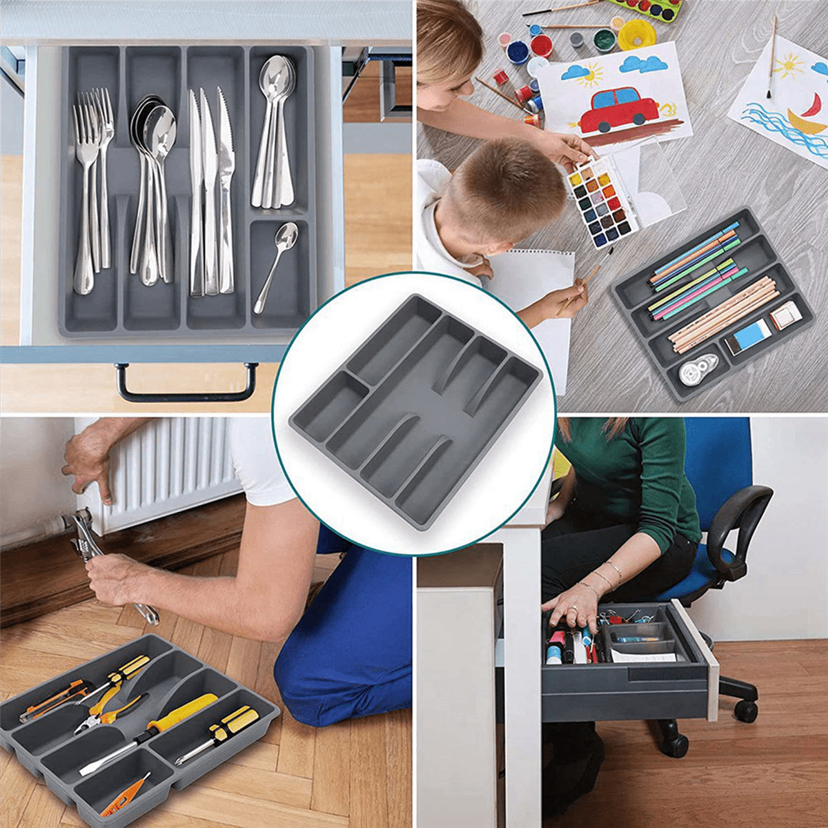 4X Drawer Kitchen Drawer Organizer Silverware Holder Utensil Organizer Cutlery Organizer Tray Flatware Organizers