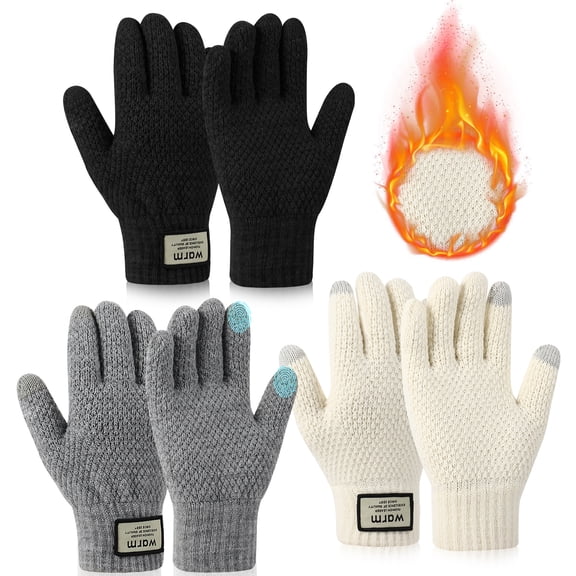 Bocaoying 3 Pairs Winter Touchscreen Gloves for Men Women, Thermal Corn Texture Elastic Gloves for Cold Weather, Soft Warm Knit Gloves for Driving Cycling Skiing