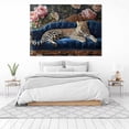 thumbnail image 4 of Mudket Framed Leopard on Blue Velvet Sofa Canvas Wall Art, Elegant Leopard Print Room Decor for Living Room, Vintage Animal Wall Art, Ready to Hang - 12"L x 8"W, 4 of 10