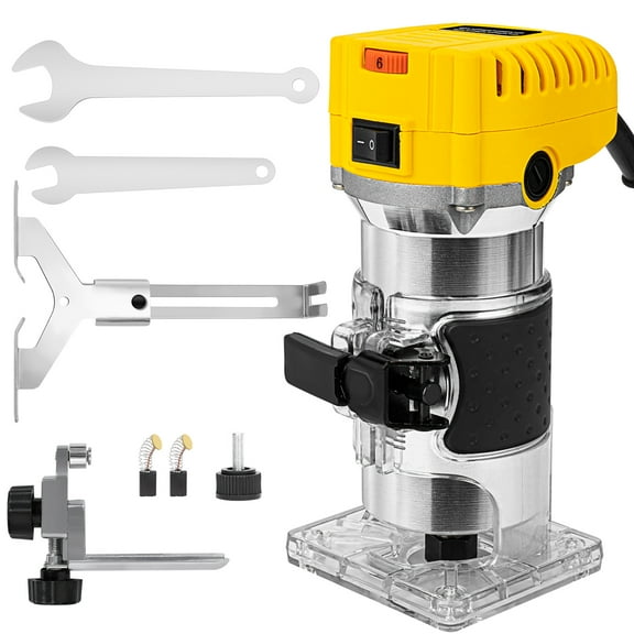 Starwal 800W Compact Wood Router with 1/4" Collet, Adjustable Depth, 30,000 RPM, Includes Guides & Wrenches for Trimming, Grooving & Woodworking