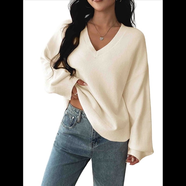 Suéter de Larga de Otoño para Mujer, Cuello en V, Informal, Ligero, de Punto M