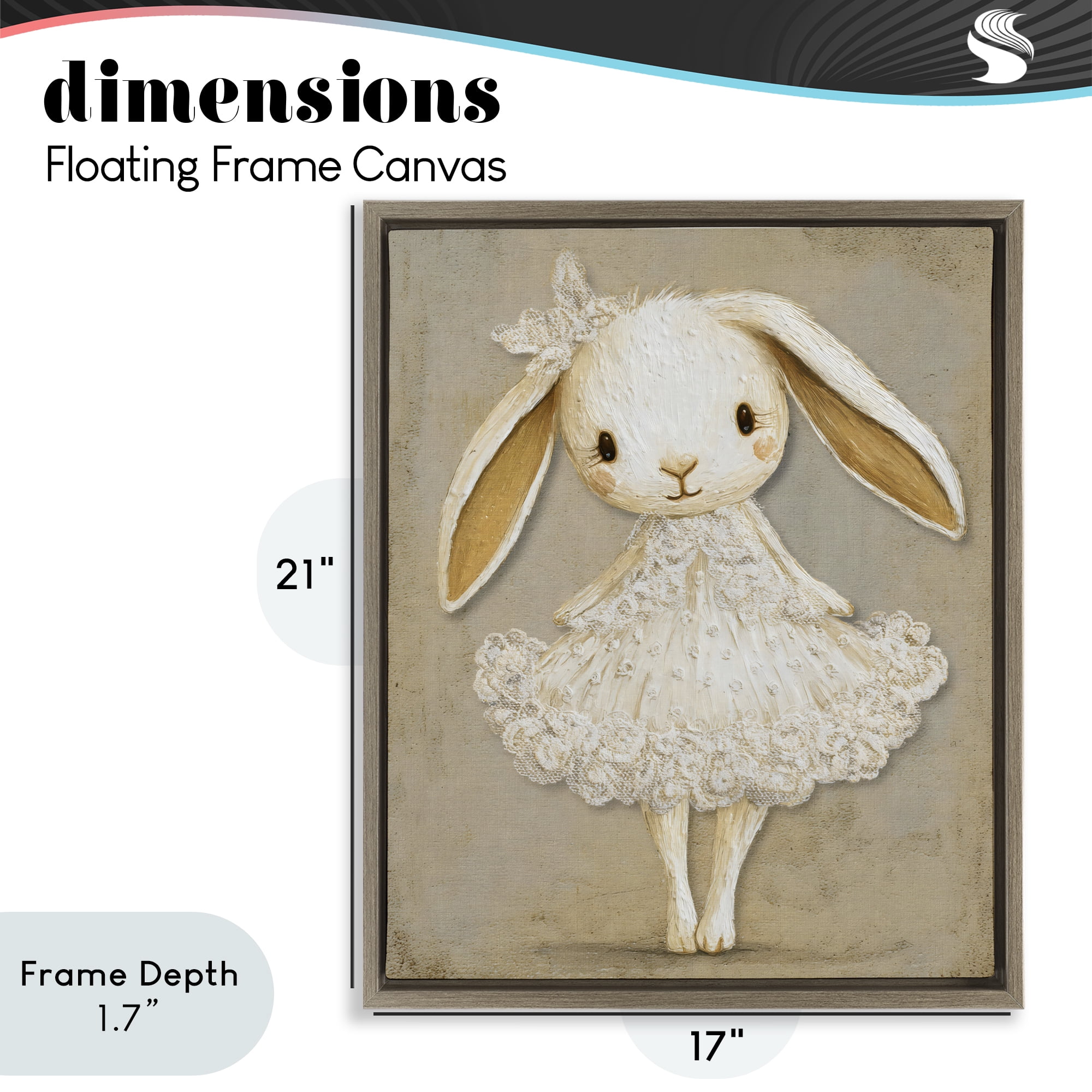 Stupell Industries Ballerina Bunny in Lace Dress Brown Framed Floater Canvas Wall Art, design by Ink Drop Loft