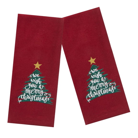 Winter Wonderland Kitchen Towels, 2-Pack, Christmas Red, Cotton,15 x 25 inches