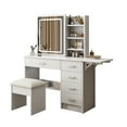 thumbnail image 6 of Homy Casa Vanity Desk with LED Lighted Mirror, Stool, Drawers and Shelves, 3-Color Dimmable Lighting, 6 of 8