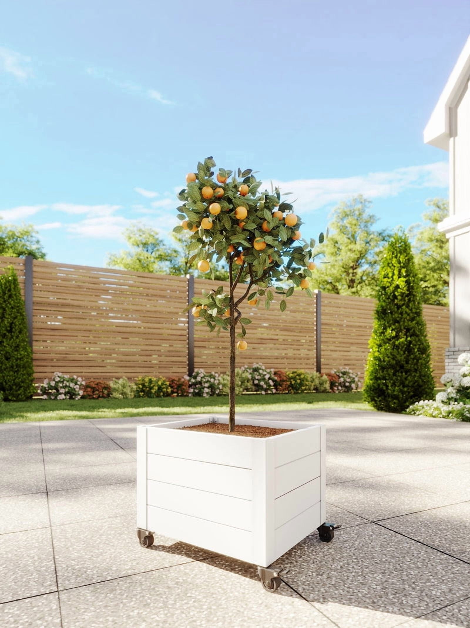 Classic 22" L x 18" W x 18" H Vinyl Planter with Wheels, White