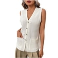 thumbnail image 2 of Xdegoge Vest for Women V Neck Sleeveless Button Down Front Classic Knit Waistcoat With Pockets Casual Slim Fit Sophisticated Work Office Layering Fall Summer Tops, 2 of 9